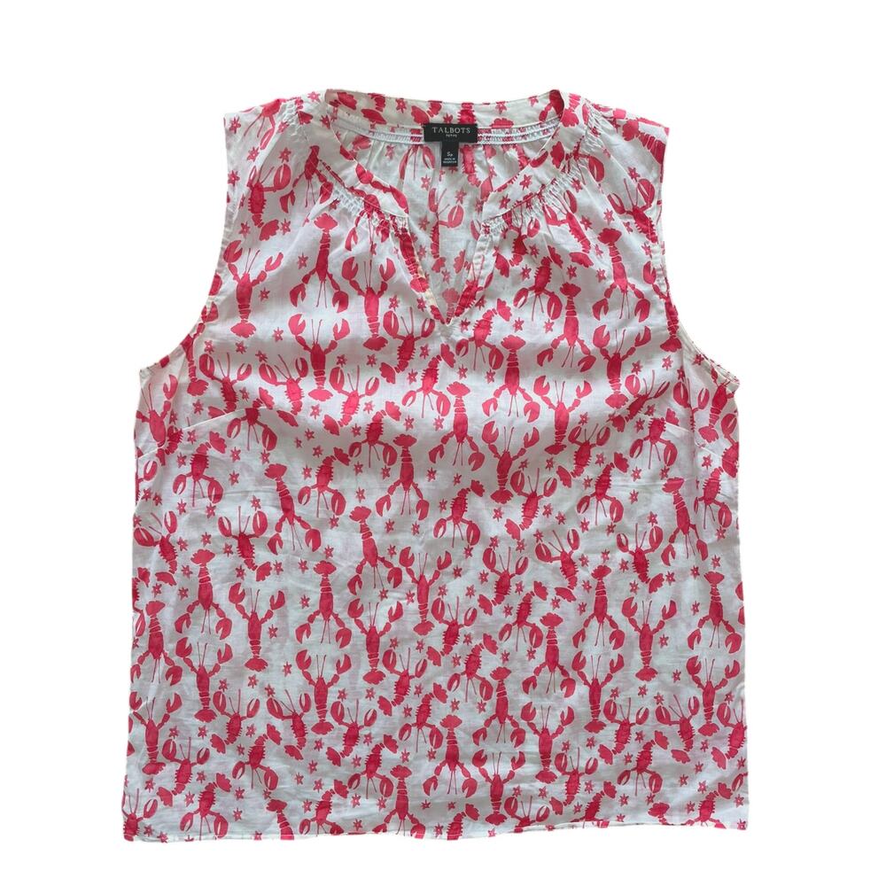 Talbots S Petite SP Crab Lobster Print Tank Top Coastal Cotton Sleeveless *READ
